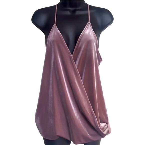 NSR velvet velour wrap top strappy high low cami tank mauve lavender pink XS - Picture 3 of 16